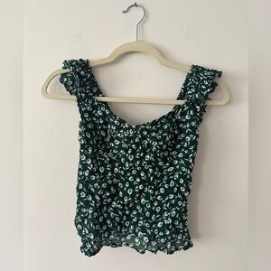 Reformation Green Smocked Floral Blouse